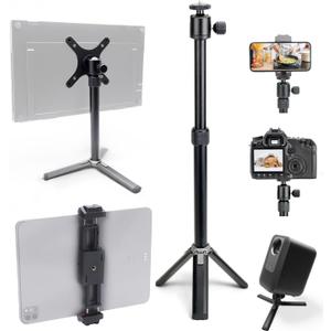 Kado Metal Portable Monitor Stand Tripod, 100x100mm 75x75mm Wall/Arm Mount Adapater Bracket Plate, 360 Ball Head and 1/4" Screw Compact for Phone, Tablet, Projector, Camera and Webcam