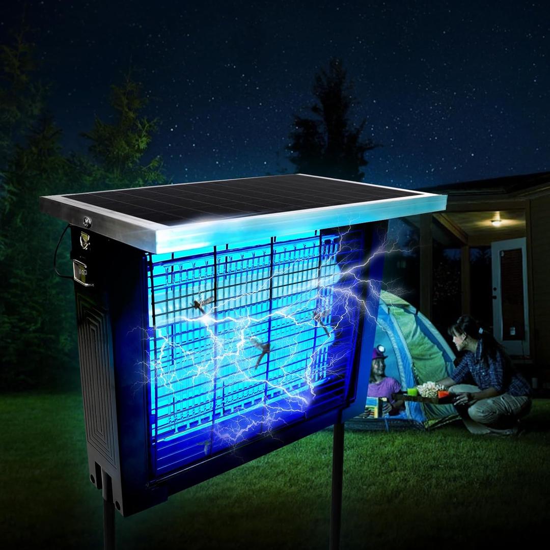 Solar Bug Zapper Outdoor for 2000 sq.ft, Portable Mosquito Zapper with 13 FT Extension Cord, Rechargeable Electric Fly Zapper with High Powered for Patio Garden Backyard RV Camping Pond Pest Control