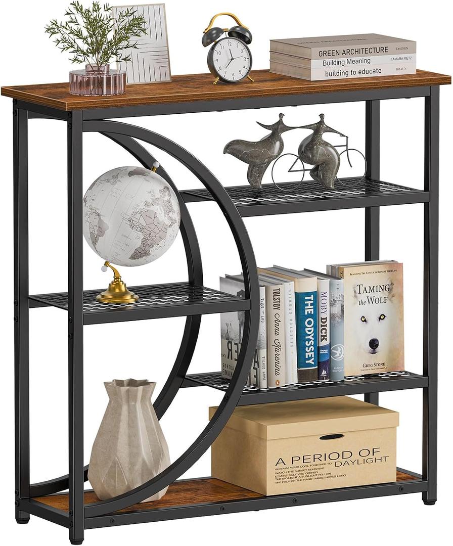 Snughome Entryway Table, Narrow Console Table, Industrial Sofa Table with 5 Tier Storage Shelves, Entrance Table for Hallway, Behind The Couch, Living Room, Foyer (Brown Without Outlet)