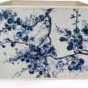 Chinoiserie Blue Floral Storage Box Bins, Blue and White Oriental Flower Tree Collapsible Storage Basket Organizer for Bedroom Laundry Room Home Clothes Toys Books, Toybox for Girls