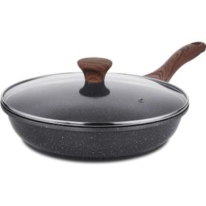 SENSARTE Non-Stick Frying Pan with Lid, 28 cm Swiss Granite Coating Omelette Pan, Healthy Stone Cookware, Chef's Pan, Gas Stove and Induction Compatible, Free of Intentionally Added PFOA