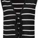 SOLY HUX Women's Sleeveless Striped Sweater Vest V Neck Tie Bow Crochet Knit Tank Tops Casual Loose Cardigan (Black, S)