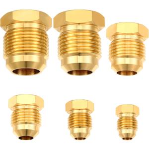 MorningRo 6 Pcs Brass Flare Plug 6 Sizes Set 1/4 5/16 3/8 1/2 5/8 3/4 Tube Od Sae 45 Degree Flare Tube Fitting Seal Plugs Brass Fitting Assortment
