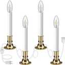 4PCS Christmas Electric Window Candle Lights with Gold Base Outlet, 5FT Window Candle Lights Cord with 0.6W C26 Clear Bulb On/Off Switch Plug-in 4 Suction Cups for Christmas Window Home Decoration