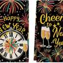 Artoid Mode Black Clock Fireworks Champagne Happy New Year Kitchen Towels Dish Towels, 18x26 Inch Farmhouse Holiday Decoration Cleaning Set Of 2