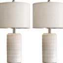 PoKat 23" Modern Ceramic Table Lamp Set of 2 for Living Room White Desk Lamps for Bedroom Farmhouse Bedside Nightstand Lamp House Warming Gifts New Home Decor End Table Lamps Gifts for Women Mom Beige