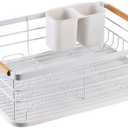 RIWIKIIA Dish Drainer Stainless Steel Dish Drainer Rack Dish Drainer Drying Rack with Drain Board Utensil Holder for Kitchen Counter