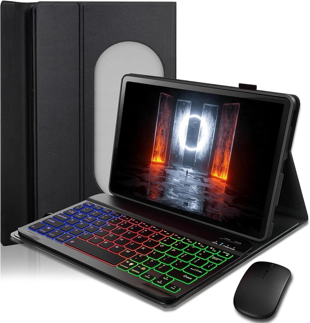 Case Keyboard for Google Pixel Tablet 11 inch 2023/2024 Cover - 7 Color Rainbow Change Backlit Detachable Magnetic Keyboard with Mouse - Black