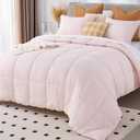 KASENTEX Queen Size Pink Comforter Set 3 Piece, Seersucker Breathable Fabric, Lightweight Fluffy Down Alternative, Box Stitch Quilting, All Season Machine Washable with 2 Pillow Shams