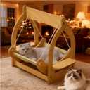 2 in 1 Wooden Cat Hammock, Comfortable and Breathable Hanging Cat Bed with Soft Mattress and PillowSuitable for Cats or Small Dogs
