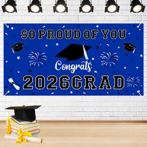 3 x Graduation Decorations 2026 Blue Graduation Banner 66.1" x 33.8" Graduation Backdrop Congrats Grad Banner for Outdoor Indoor High School College Class of 2026 Graduation Party Decorations Supplies