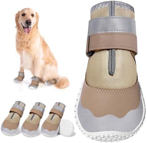 DcOaGt Dog Shoes Large Size Dogs,Mesh Breathable Dog Boots & Paw Protectors for Hot Pavement Summer Winter Snow, 360°Anti-Slip Dog Booties with Reflective Strips for Hiking/Walking,Khaki 4PCS(Size 8)