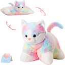 Glow Guards 16" Rainbow Cat Plush Pillow,Cute Kitty Stuffed Animal Soft Lovely Colorful Toy,Bedtime Sofa Decors,Christmas Birthday Children's Day Hoilday Gift for Toddler Kids