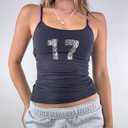 Women Y2k Floral Crew Neck Cami Tank Graphic Slim Fitt Sleeveless Camisole Vintage Aesthetic Going Out Tank Tops (Blue, M)