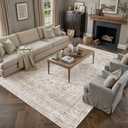 8x10 Washable Area Rug Beige Vintage Non Slip Soft Low Pile Rug for Living Room Bedroom Dining Room Office Distressed Oriental Indoor Large Throw Carpet for Home Decor