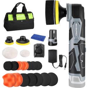 WORKPRO Cordless Mini Buffer Polisher, 12V Buffer Polisher for Car Detailing, 5 Variable Speed Up to 3000RPM, Compact Cordless Polisher Kit for Waxing, DIY Projects, Furniture Polishing