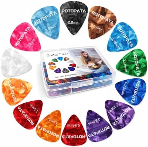 60 Pack Guitar Picks with Organizer Storage Box, 0.5 0.58 0.75 0.84 1.0 1.2mm Includes Thin Medium Heavy Thickness, Variety Colorful Celluloid Plectrums for Bass Electric Acoustic Guitars Ukulele