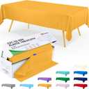 Smiry 54 Inch x 100 Feet Disposable Table Cover Roll, Mustard Yellow Plastic Table Cloth in Cut-to-Size Box with Slide Cutter, Waterproof Rectangle Tablecloths for Weddings, Banquets, Outdoor