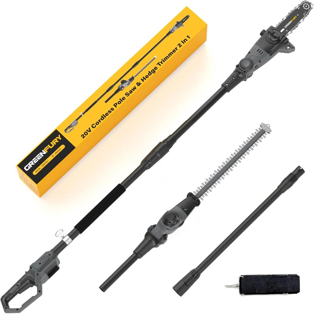 2-in-1 Cordless Pole Saw & Hedge Trimmer Compatible with Dewalt 20V Max Battery, 18" Dual-Action Blade & 8" Pole Saw Attachment, Sectional Extension Pole Up to 16 FT, Tree Trimmer (Tool Only) (Gray)