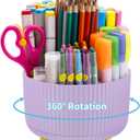 Marbrasse Desk Organizer, 360-Degree Rotating Pen Holder, Desk Organizers and Accessories with 5 Compartments Pencil Holder, Art Supply Storage Box Caddy for Office, HomePurple