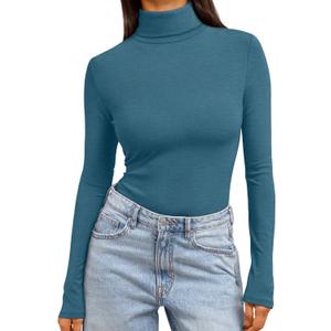 Trendy Queen Women's Turtleneck Long Sleeve Shirts Fall Fashion Basic Thermal Underwear Tops Winter Clothes 2025 (Medium, Blue)