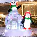 Christmas Inflatable Ice House Penguin 7 Feet Outdoor Decoration Featuring Two Adorable Penguins Ideal for Holiday Display with Built in LED Lights Perfect for Lawn Garden Entryway Christmas Party