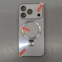 Magnetic for iPhone 17 Pro Case with Ring Stand, Fits MagSafe, with Built-in Camera Cover, Slim Electroplated Shockproof Phone Case, Silver