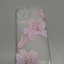 NITITOP Compatible with iPhone 15 Case Clear Cute Butterfly Lily Flower Floral Pattern for Women Girls Full Camera Lens Clear Slim Shockproof Protective Phone Cover - Pink