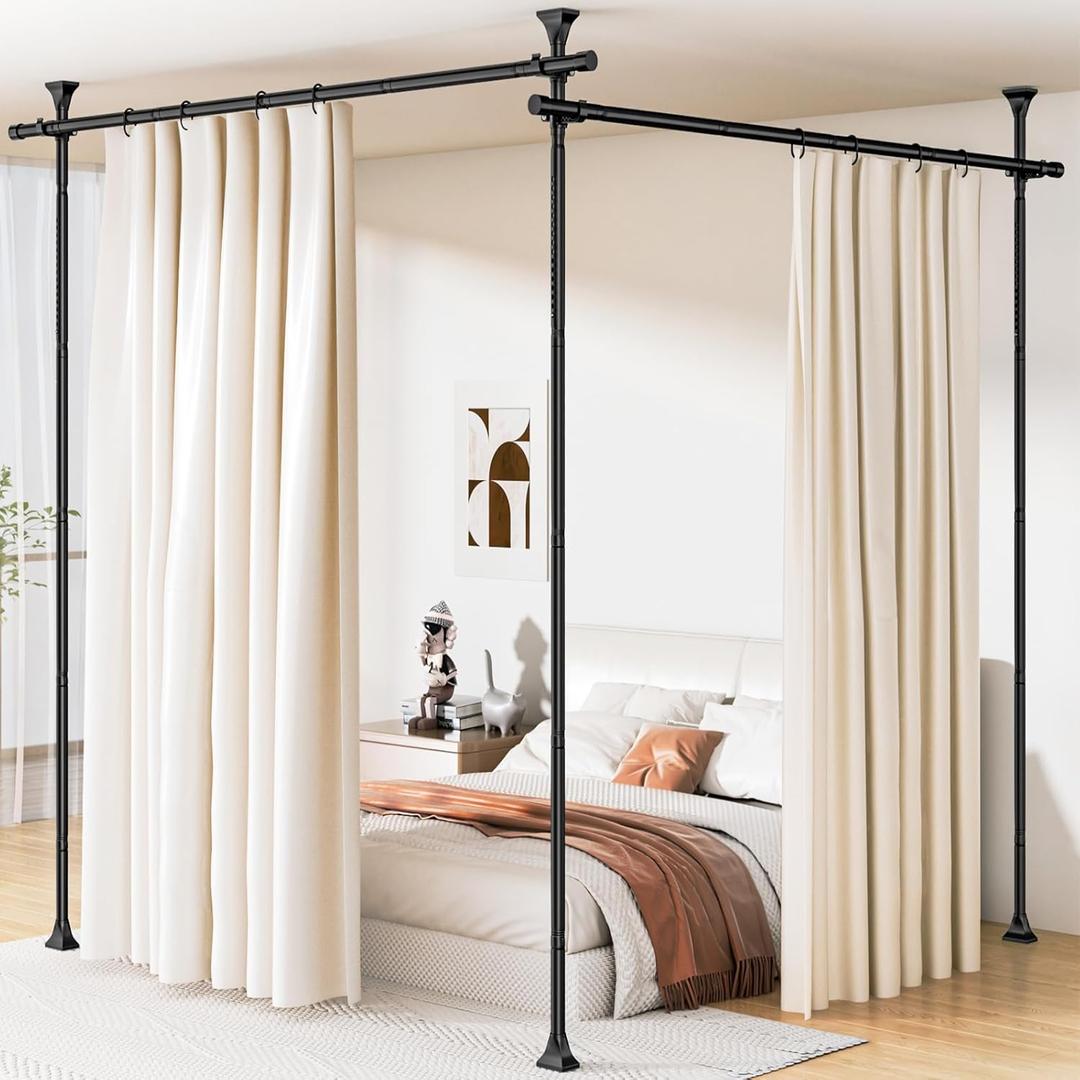 Abiglifty Room Divider Curtain Rod No Drilling, Adjustable 4-10ft (H) 28-114inch (W) Wall Divider for Room Separation, Heavy Duty Floor to Ceiling Tension Curtain Stand, Black