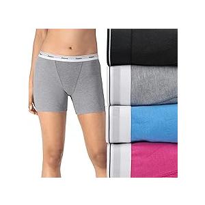 Hanes Originals Women’s Mid-Thigh Boxer Brief Pack, Stretch Cotton Underwear, 4-Pack, M