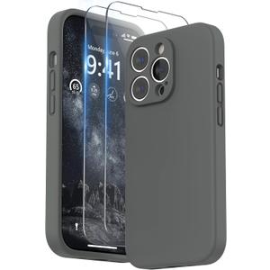 SURPHY Designed for iPhone 14 Pro Max Case with Screen Protector, (with Camera Protection & Soft Microfiber Lining) Liquid Silicone Phone Case, Space Gray
