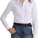 Beninos Women's White Button Down Shirts Elegant Office Dress Shirt Blouse Size S