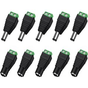 California JOS (5 Male + 5 Female) 12 V 2.1x5.5mm DC Power Jack Plug Adapter Barrel Connector for CCTV Security Camera LED Strip