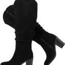 Luoika Women's Extra Wide Calf Cowboy Knee High Boots, Wide Width Cowgirl Slouchy Boots Chunky Pump Heel Plus Size Western Boots. (Black, 11XW)