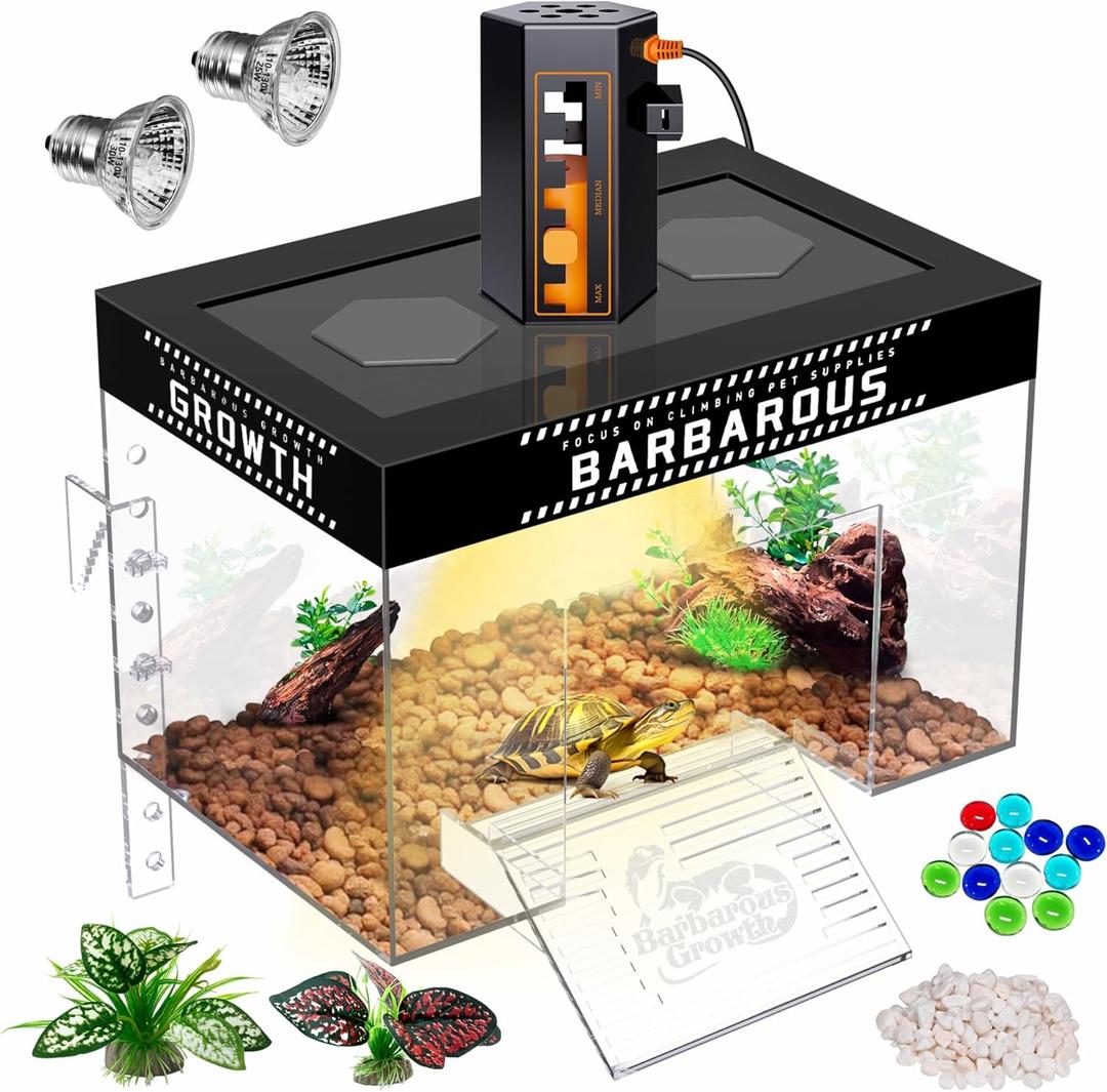 GOZILLA Adjustable Turtle Basking Platform with Basking Lamp, 11.8x7.9x7.9''Acrylic Turtle Topper & Dock, Hanging Platform Enclosure Warm Room for Small Turtles, Reptiles.(Large)