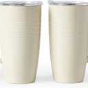 famiware Jupiter Large Coffee Mug, 20oz Coffee Mug with Lid, Ceramic Mugs Set of 2, Cup Set with Handle for Latte, Tea, Cocoa, Milk, Home & Office, Microwave and Dishwasher Safe, Vanilla White