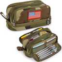ATRIPACK Tactical 4 Compartments Pencil Case for Boys,Big Canvas Pen Pouch Bag, Large Capacity Pen Box, Tool Bag for Middle School College Office Organizer for Kids Men Women Adult Teens (Camo Green)