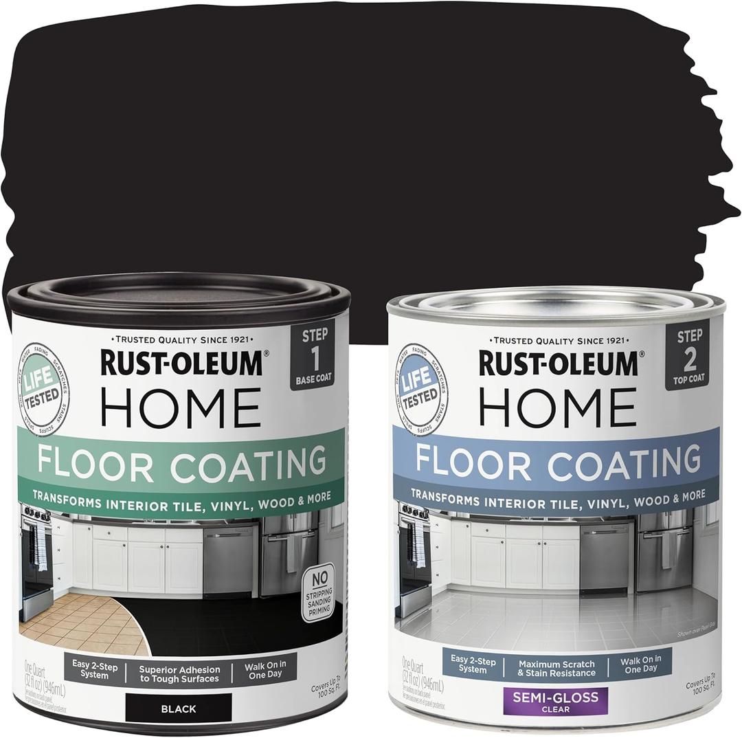 Rust-Oleum 367605 Home Interior Floor Coating Kit, Semi-Gloss Black