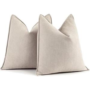 ZWJD Beige Pillow Covers 20x20 Set of 2 Chenille Throw Pillow Covers with Elegant Design Soft and Luxurious Decorative Throw Pillows for Couch, Bed, and Home Decor Beige