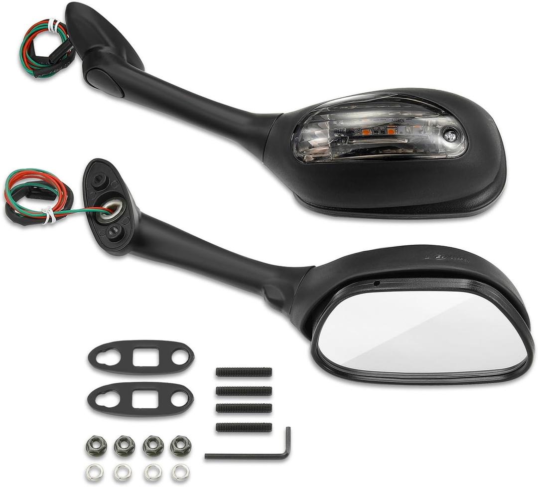 Motorcycle Mirrors Smoke Turn Signals for Suzuki GSXR600 GSXR750 GSXR 600 750 06-18 / GSXR1000 GSXR 1000 02-17 / SV650 SV650S 03-08 / SV1000 SV1000S 03-07 Rear View Side Integrated Light Black
