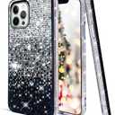LUVI Compatible with iPhone 12 Pro Max Glitter Diamond Case Cute Bling Rhinestone Sparkle Shiny Crystal Bumper Luxury for Girls Women Protective 3D Handmade Cover 6.7 inch Black