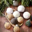 Norme 10 Pcs Crochet Christmas Ball Ornaments Knitted Neutral Christmas Ornament 3.15" Boho Farmhouse Plush Fur Cable Hanging Ornament Ball for Xmas Tree Crochet Decor Wreath Mantel Garland Decor