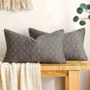 MIULEE Pack of 2 Decorative Burlap Linen Throw Pillow Covers Modern Farmhouse Pillowcase Rustic Woven Textured Cushion Cover for Sofa Couch Bed 12x20 Inch Dark Grey