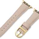 HANDODO Italian Genuine Leather Band for Apple Watch Series 10 9 8 7 6 5 4 3 2 1 SE SE2 Ultra 2, Top Grain Super Thin Strap Women for iWatch 38mm 40mm 41mm 42mm 44mm 45mm 46mm 49mm, Gold Buckle