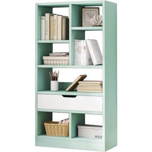 IOTXY 51" Tall Open Shelf Bookcase with 7 Cubes and a Drawer, Green
Fits Books, Decor, Toys, Storage Cabinet Organizer, Anti-Tip Hardware Prevents Tipping, For Living Room and Bedroom