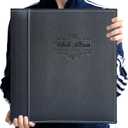 Photo Album Can Hold 3X5, 4X6, 5X7, 6X8, 8X10 Photos, Leather Cover, Magnetic Self-Stick Page, Hand Made DIY Albums (Black, Large)