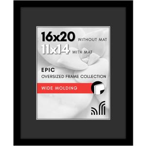 Americanflat 16x20 Picture Frame with Polished Plexiglass - Use as 11x14 Picture Frame with Black Mat and White Trim or Display 16x20 Photo Without Mat - Epic Collection - Black Wide Molding