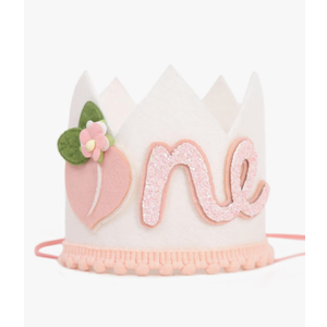 MADENG Girls 1st Birthday Decorations - Peach One Birthday Crown,Summer Fruit Party Photo Props,Sweet Peach Cake Smash Party Hat Outfit For Girl,Peach Themed Pink Glitter Birthday Party Crown