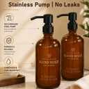 Fachixy Amber Glass Soap Dispenser (2 Pack), 16 Fl Oz Hand & Dish Soap Dispenser Bottles Set with Leak-Resistant Stainless Steel Pump, Non-Slip Pad, 14 Waterproof Labels for Kitchen and Bathroom