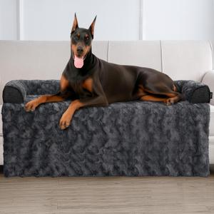 Calming Dog Beds, Extra Large Fluffy Plush Dog Mat for Furniture Protector with Removable Washable Cover for Large Medium Small Dogs and Cats,53 x 39 inch (Dark Grey)